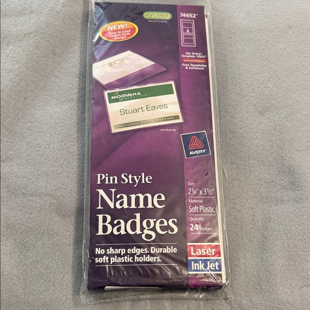 Avery Purple Pin Style Name Badges